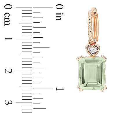 Stella Grace 18k Rose Gold Over Silver Green Quartz & White Topaz Drop Hoop Earrings