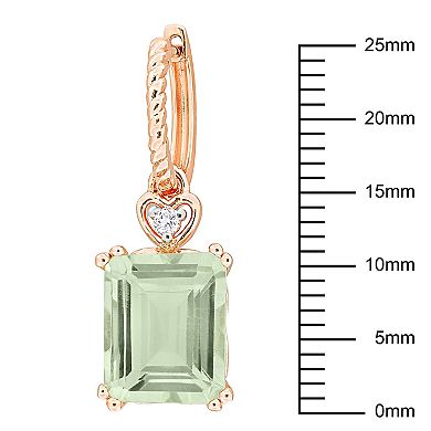 Stella Grace 18k Rose Gold Over Silver Green Quartz & White Topaz Drop Hoop Earrings