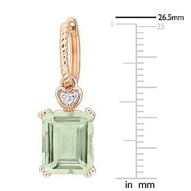 Stella Grace 18k Rose Gold Over Silver Green Quartz & White Topaz Drop Hoop Earrings