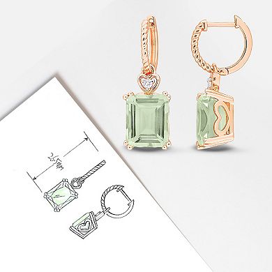 Stella Grace 18k Rose Gold Over Silver Green Quartz & White Topaz Drop Hoop Earrings
