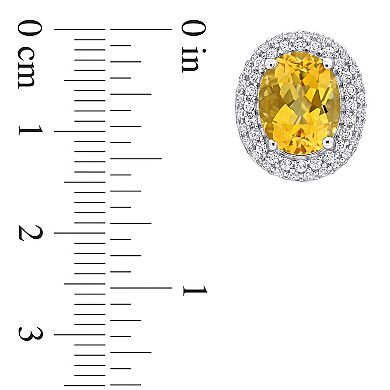 Stella Grace Sterling Silver Citrine & White Topaz Double Halo Earrings