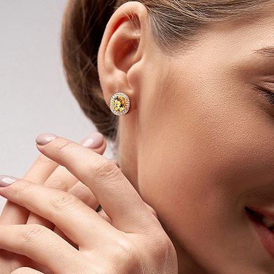 Stella Grace Sterling Silver Citrine & White Topaz Double Halo Earrings