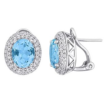 Stella Grace Sterling Silver Sky Blue Topaz & White Topaz Double Halo Earrings