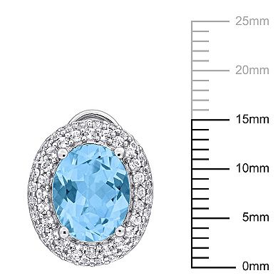Stella Grace Sterling Silver Sky Blue Topaz & White Topaz Double Halo Earrings