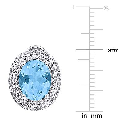 Stella Grace Sterling Silver Sky Blue Topaz & White Topaz Double Halo Earrings