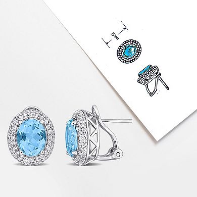 Stella Grace Sterling Silver Sky Blue Topaz & White Topaz Double Halo Earrings