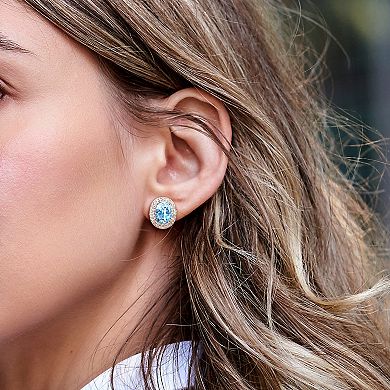 Stella Grace Sterling Silver Sky Blue Topaz & White Topaz Double Halo Earrings