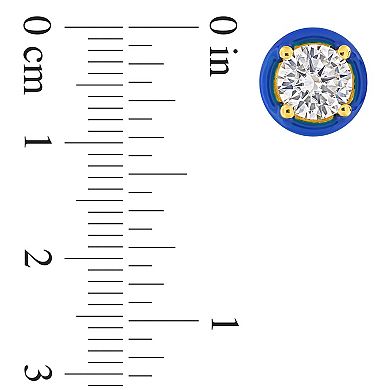 Stella Grace 18k Gold Over Silver 1-3/8 Carat T.W Lab-Created Moissanite & Blue Enamel Solitaire Halo Stud Earrings
