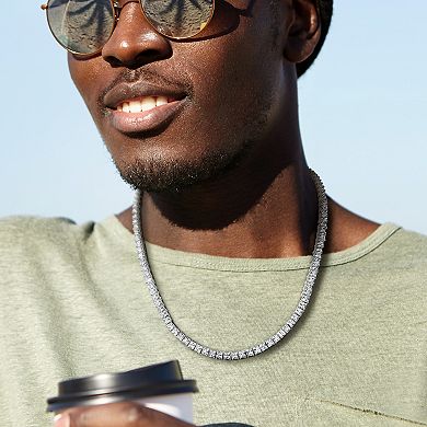 Men's Stella Grace Sterling Silver Lab-Created White Sapphire Tennis Necklace