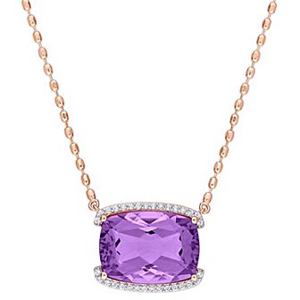 Stella Grace 18k Rose Gold Over Silver Cushion-Cut Rose de France & White Topaz Halo Pendant Necklace