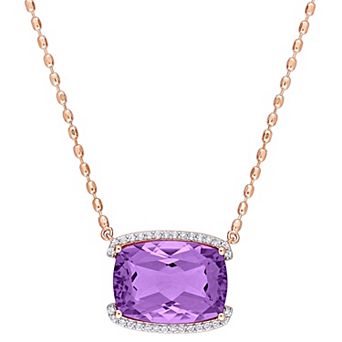 Stella Grace 18k Rose Gold Over Silver Cushion-Cut Rose de France & White Topaz Halo Pendant Necklace