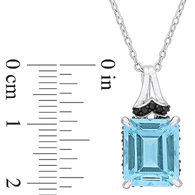 Stella Grace Sterling Silver Sky Blue Topaz & Black Sapphire Pendant Necklace
