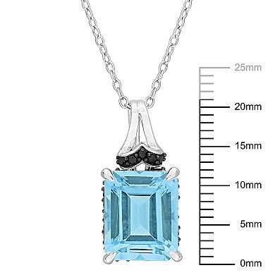 Stella Grace Sterling Silver Sky Blue Topaz & Black Sapphire Pendant Necklace