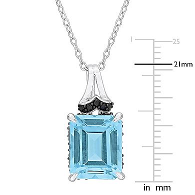 Stella Grace Sterling Silver Sky Blue Topaz & Black Sapphire Pendant Necklace