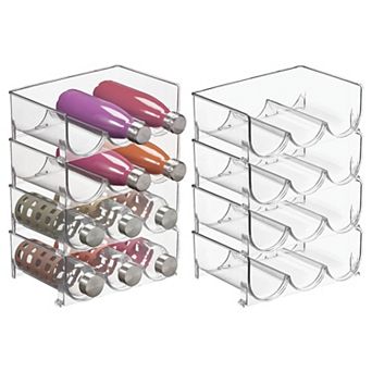 mDesign Plastic Free-Standing Stackable 3 Bottle Storage Rack, 8 Pack, Clear