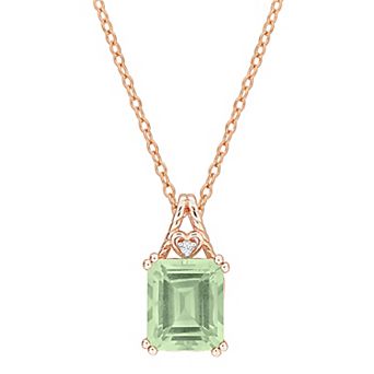 Stella Grace 18k Rose Gold Over Silver Octagon-Cut Green Quartz & White Topaz Pendant Necklace