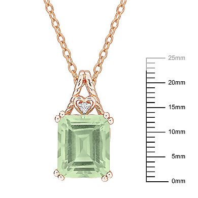 Stella Grace 18k Rose Gold Over Silver Octagon-Cut Green Quartz & White Topaz Pendant Necklace