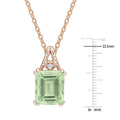 Stella Grace 18k Rose Gold Over Silver Octagon-Cut Green Quartz & White Topaz Pendant Necklace