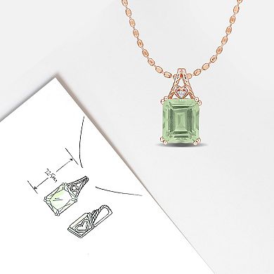 Stella Grace 18k Rose Gold Over Silver Octagon-Cut Green Quartz & White Topaz Pendant Necklace
