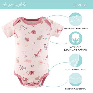 The Peanutshell Baby Girl Bodysuits, 7-pack, Rainbow Safari