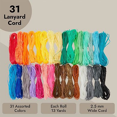 31 Colors Lanyard Gimp String Boondoggle Kit For 15 Keychains, 40 Ft Each