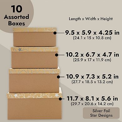 Silver Star Nesting Boxes With Lids, 10 Assorted Sizes (10 Pack)