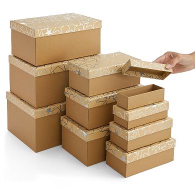 Silver Star Nesting Boxes With Lids, 10 Assorted Sizes (10 Pack)