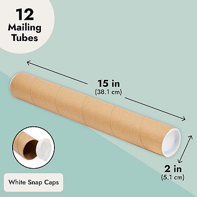 12 Pack Mailing Tubes, 2x15 Inch Round Cardboard Mailers With Caps For Posters