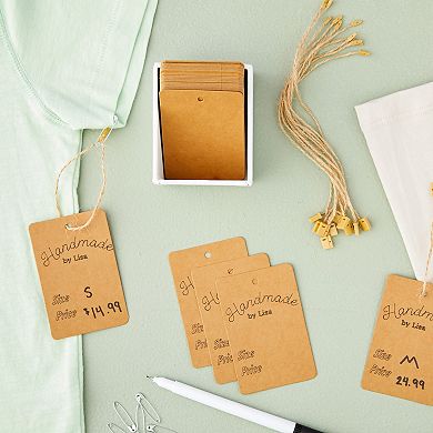 200 Pack Large Kraft Paper Gift Tags, Merchandise Tags, Brown, 2 X 4"