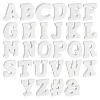 54 pc White 3d Wood Block Letters For Decor Standing, A-z, 3 Inch, 0.6" Thick
