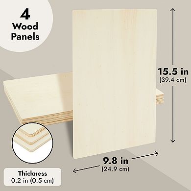 4 Pack Unfinished Rectangular Wood Slices, Diy Wooden Boards, 15.5x9.8x0.2 In
