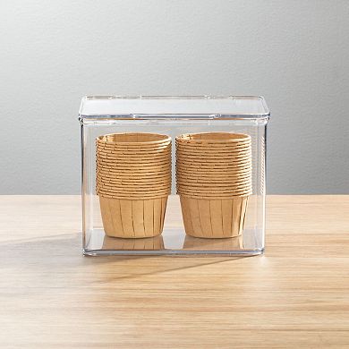 mDesign Plastic Kitchen Pantry/Fridge Organizer Box, Hinged Lid, 8 Pack, Clear