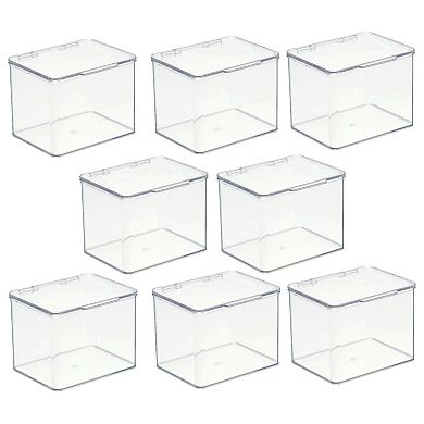 mDesign Plastic Kitchen Pantry/Fridge Organizer Box, Hinged Lid, 8 Pack, Clear