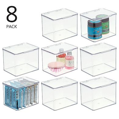 mDesign Plastic Kitchen Pantry/Fridge Organizer Box, Hinged Lid, 8 Pack, Clear