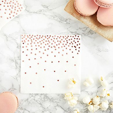 100-pack Rose Gold Cocktail Napkins With Foil Polka Dots For Wedding, 5x5 In