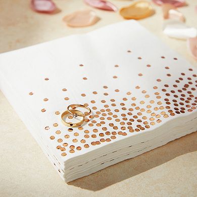 100-pack Rose Gold Cocktail Napkins With Foil Polka Dots For Wedding, 5x5 In