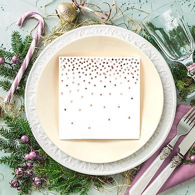 100-pack Rose Gold Cocktail Napkins With Foil Polka Dots For Wedding, 5x5 In