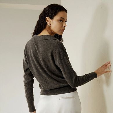 Lilysilk Women's V Neck Cashmere Polo Sweater