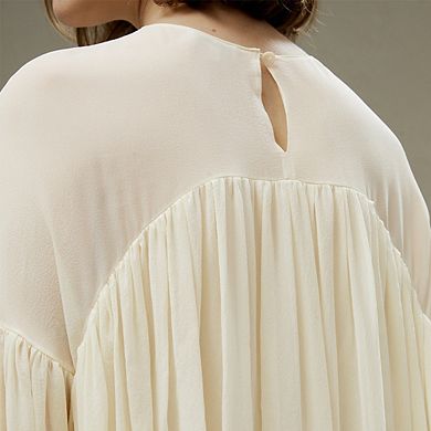 Lilysilk Sheer-shoulder Ruffle Shirt For Women