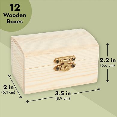12 Pack Unfinished Wooden Boxes For Crafts, Treasure Chest With Lid And Clasp