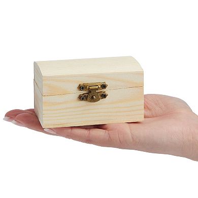 12 Pack Unfinished Wooden Boxes For Crafts, Treasure Chest With Lid And Clasp