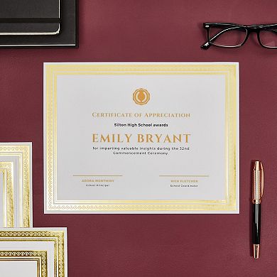50 Sheets Gold Foil Award Certificate Paper 8.5 X 11 For Printing (white)