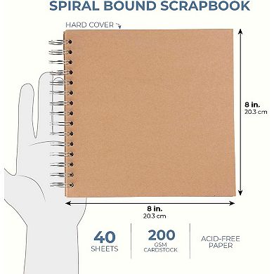 80 Pages Hardcover Kraft Scrapbook Albums, Multi-Purpose Brown Paper Notebook