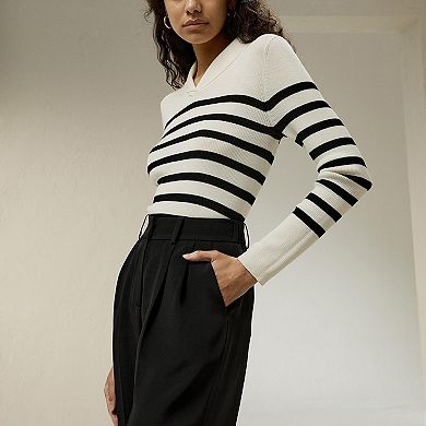 Lilysilk Women's Striped Ultra-fine Wool Sweater