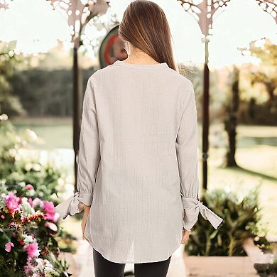 Women's Pleated Split-tie Sleeve Blouse