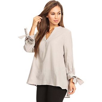 Women's Pleated Split-tie Sleeve Blouse