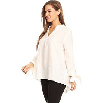 Women's Pleated Split-tie Sleeve Blouse