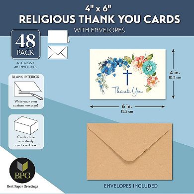 48 Pack Religious Thank You Cards, Christian Blank Notes With Envelopes, 4 X 6"