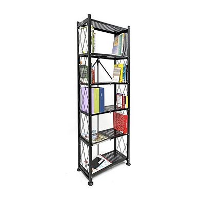 Origami 6 Shelf Open Styled Organizational Deco Rack Bookshelf, Sleek Black