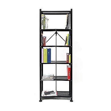 Origami 6 Shelf Open Styled Organizational Deco Rack Bookshelf, Sleek Black